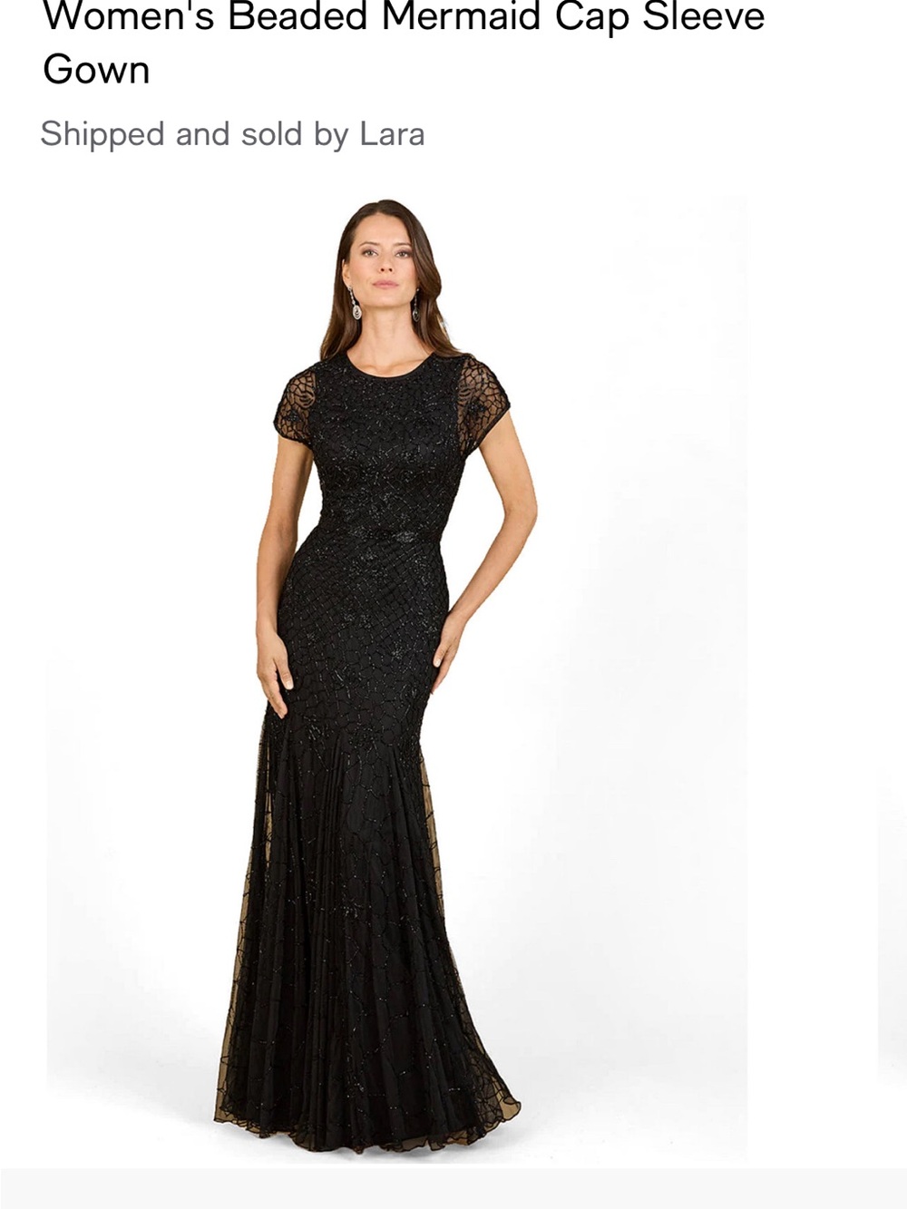 LARA Black Beaded Mermaid Cap Sleeve Gown